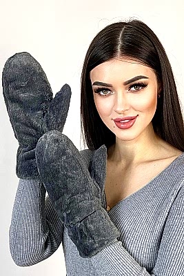 Фото товара Варежки жен. из иск. меха M005, темно-серый