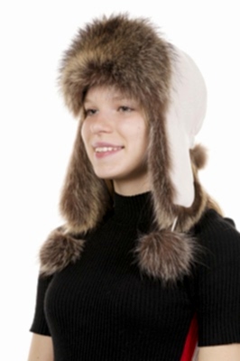 Фото товара Ушанка UWKKME001.002 енот кожа, Желто-коричневый/Белый